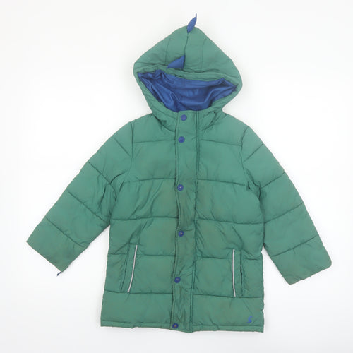 Joules Boys Green Dinosaur Hooded Puffer Coat 5 Years Winter Jacket