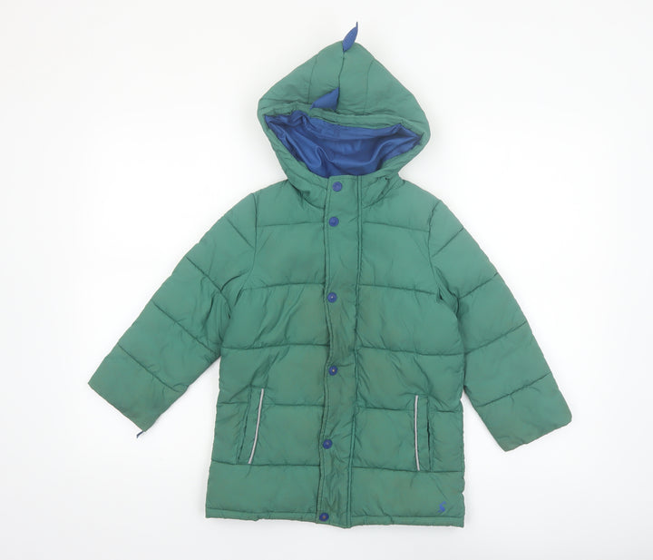 Joules Boys Green Dinosaur Hooded Puffer Coat 5 Years Winter Jacket
