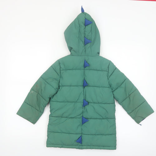 Joules Boys Green Dinosaur Hooded Puffer Coat 5 Years Winter Jacket