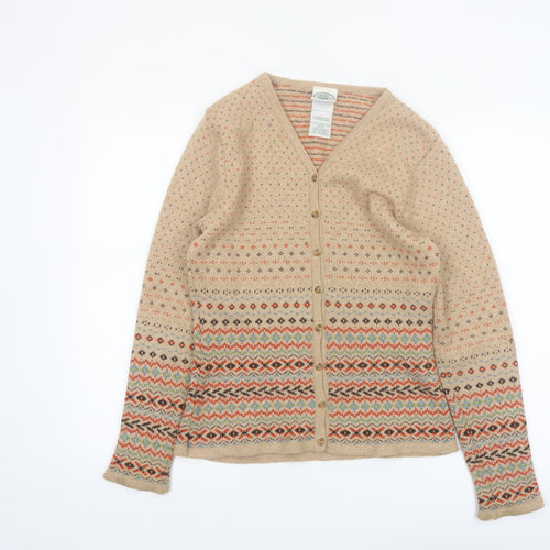 Laura Ashley Women's Beige Fair Isle Wool Blend Cardigan Size M