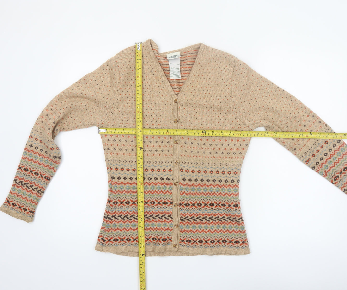 Laura Ashley Women's Beige Fair Isle Wool Blend Cardigan Size M