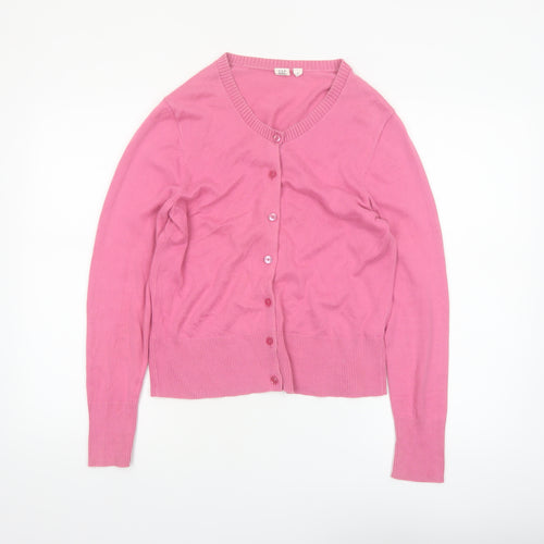 GAP Women Pink Cotton V-Neck Cardigan Jumper M