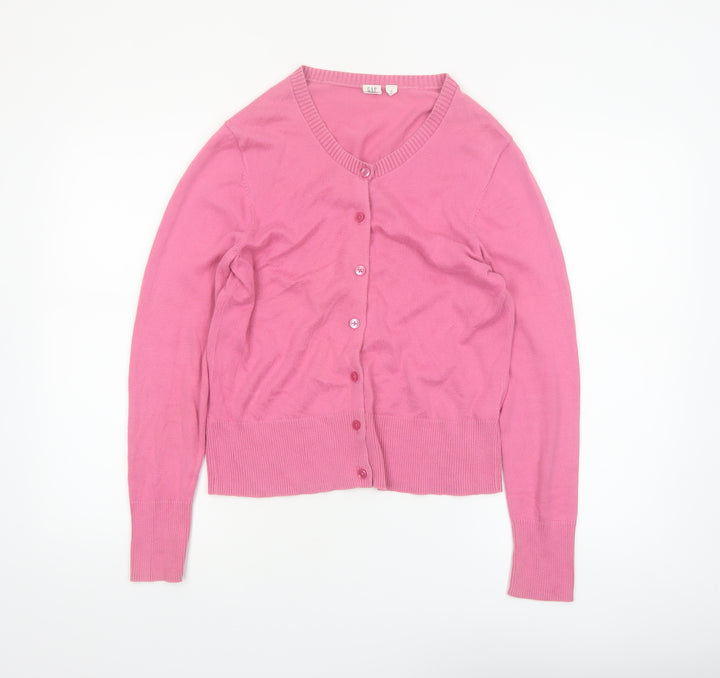 GAP Women Pink Cotton V-Neck Cardigan Jumper M