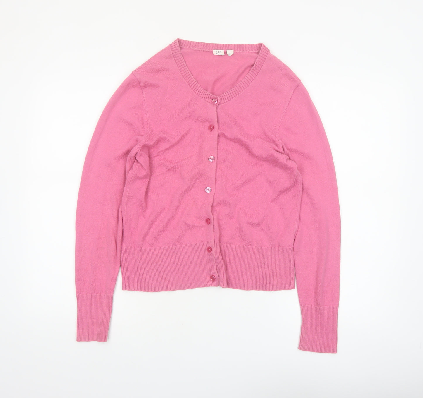 GAP Women Pink Cotton V-Neck Cardigan Jumper M
