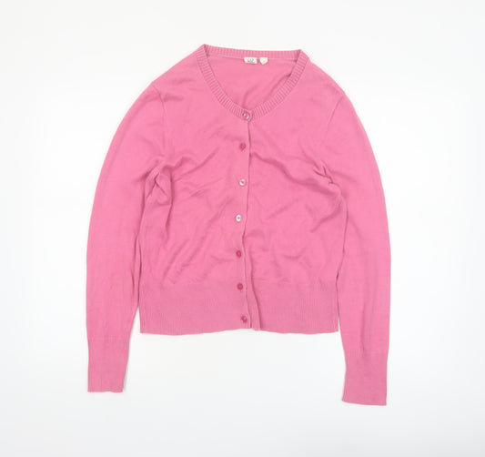 GAP Women Pink Cotton V-Neck Cardigan Jumper M