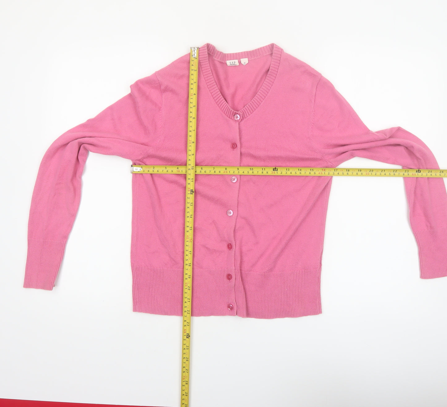 GAP Women Pink Cotton V-Neck Cardigan Jumper M