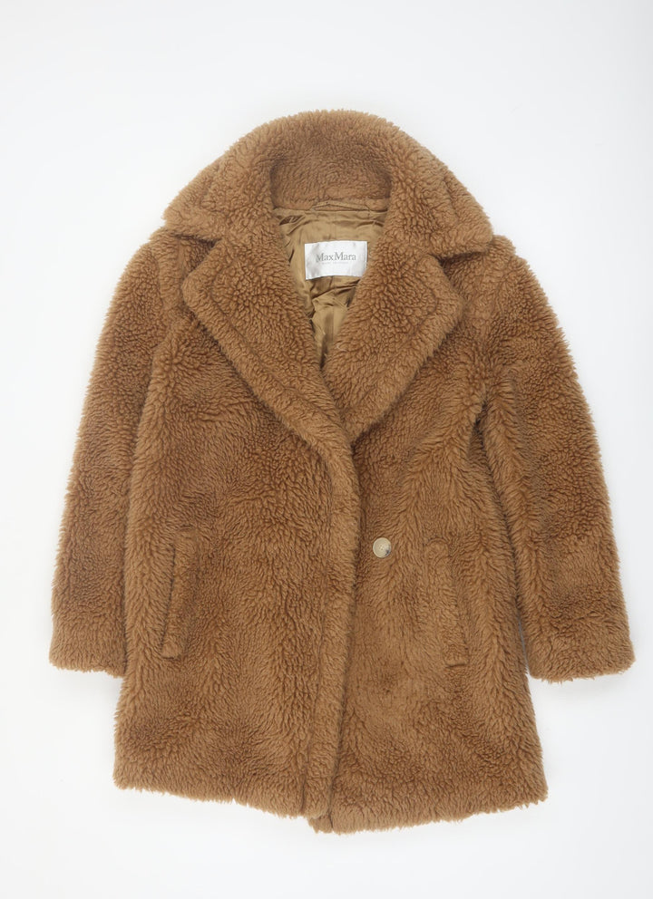Max Mara Women Brown Camel Wool Blend Overcoat Size 6 UK