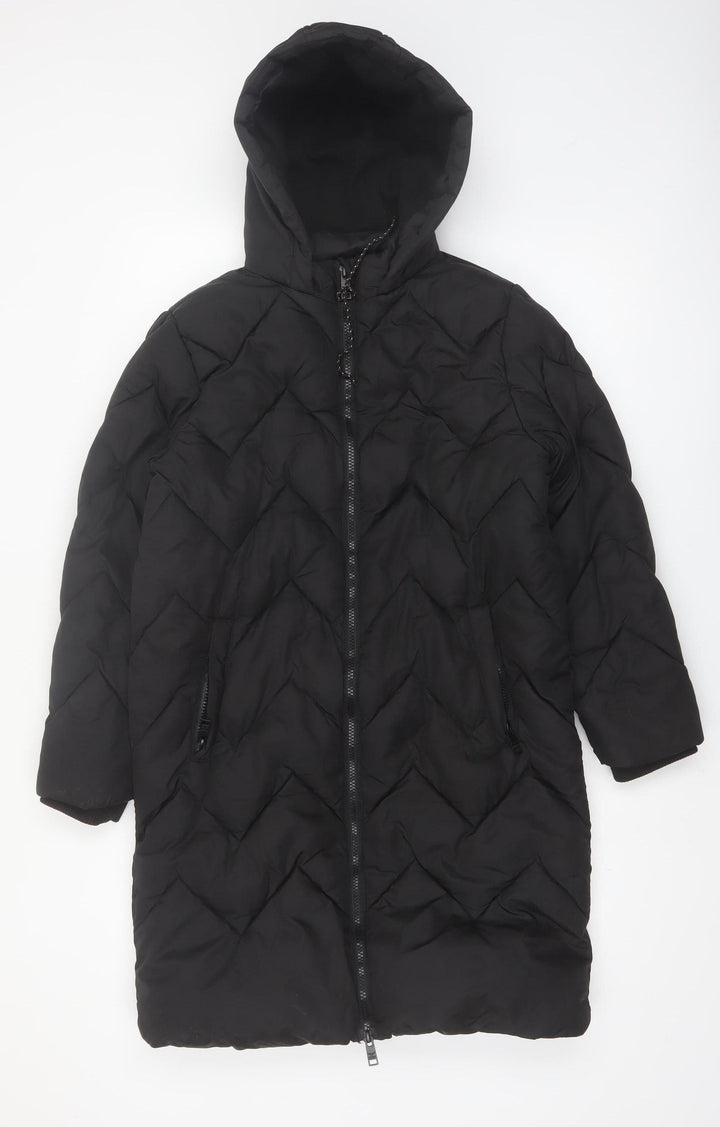 Threadbare Girls Black Hooded Long Quilted Puffer Coat 11-12 Years