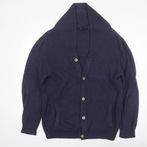 Jeff Banks Men’s Blue Cotton Knit Shawl Collar Cardigan XL Classic Fit