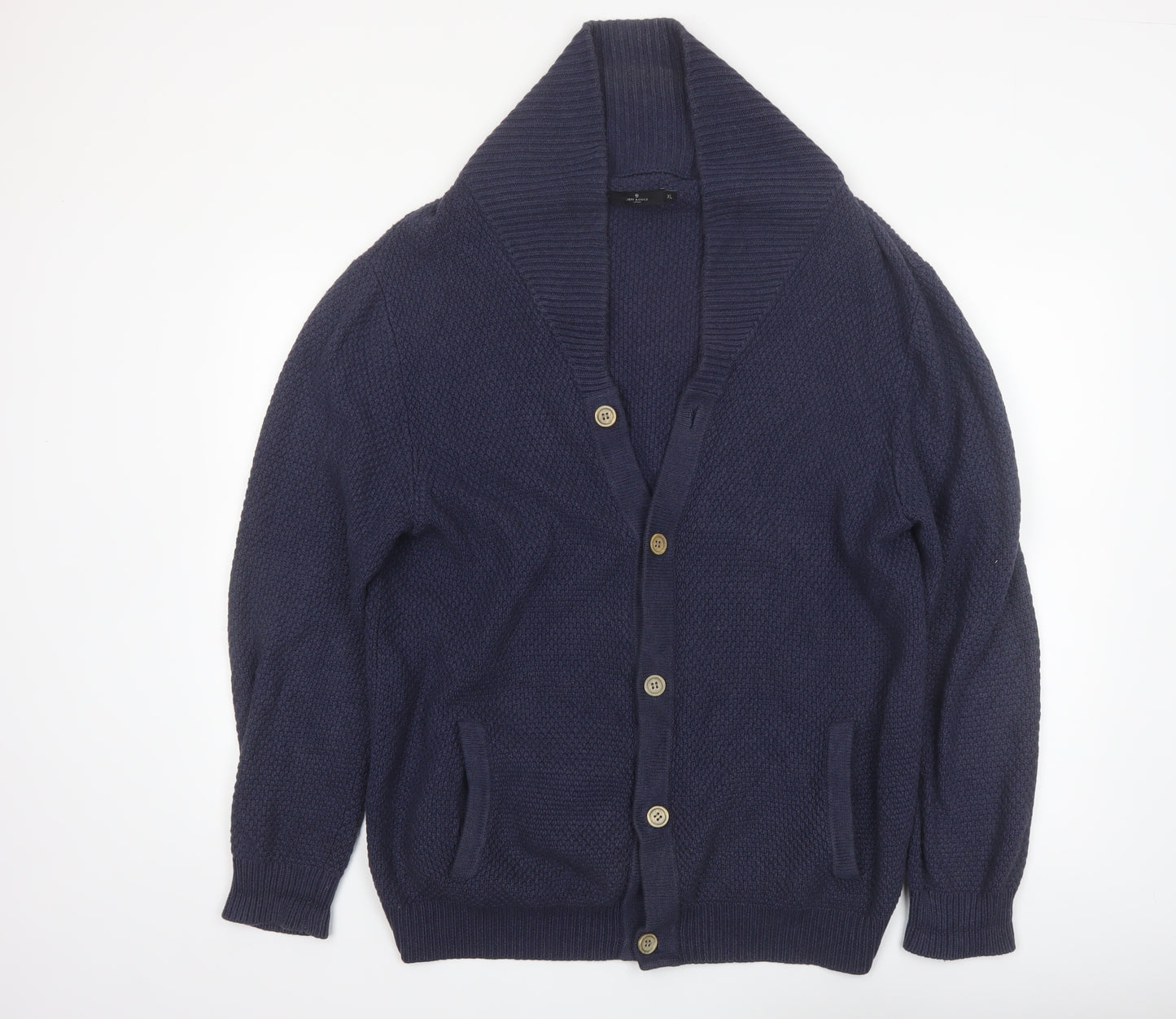 Jeff Banks Men’s Blue Cotton Knit Shawl Collar Cardigan XL Classic Fit