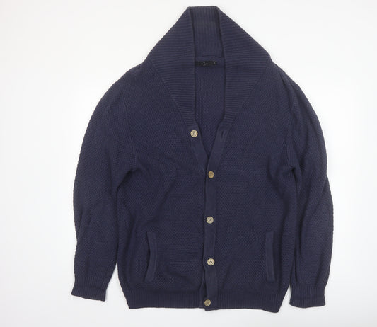 Jeff Banks Men’s Blue Cotton Knit Shawl Collar Cardigan XL Classic Fit