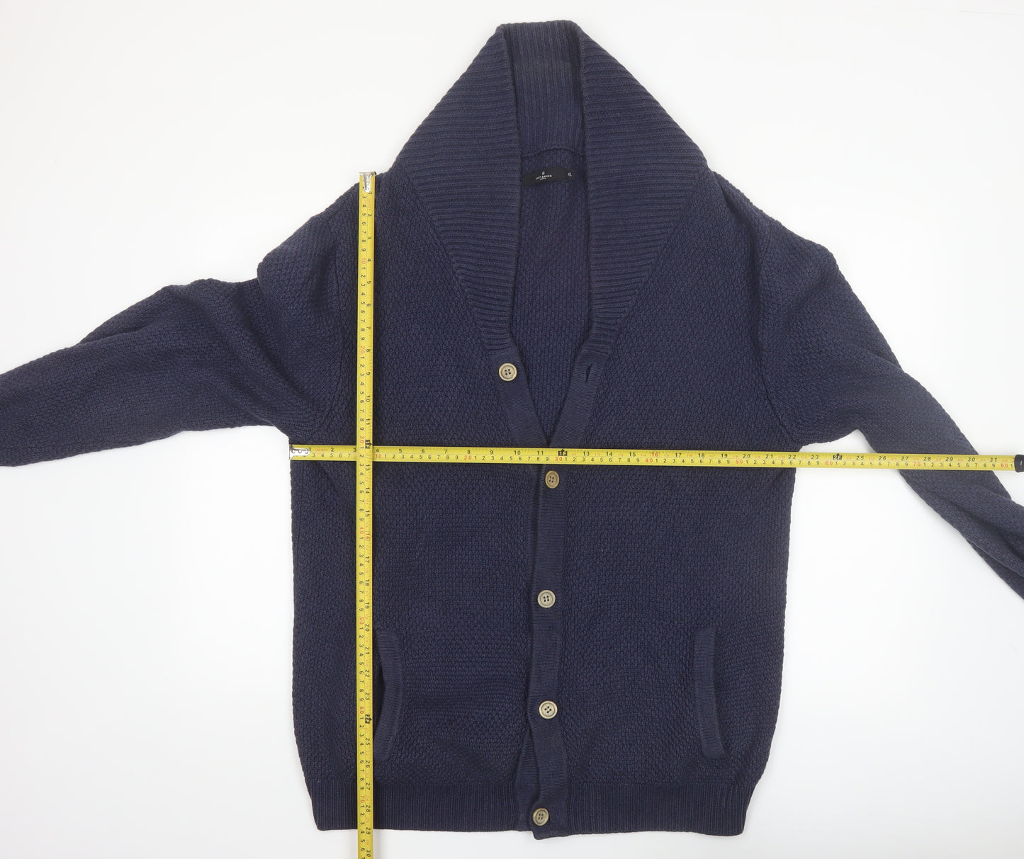Jeff Banks Men’s Blue Cotton Knit Shawl Collar Cardigan XL Classic Fit