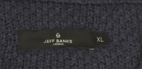 Jeff Banks Men’s Blue Cotton Knit Shawl Collar Cardigan XL Classic Fit
