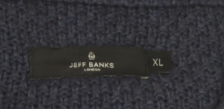 Jeff Banks Men’s Blue Cotton Knit Shawl Collar Cardigan XL Classic Fit