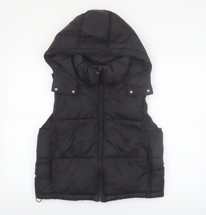 Zara Womens Black Puffer Hooded Waistcoat Size S