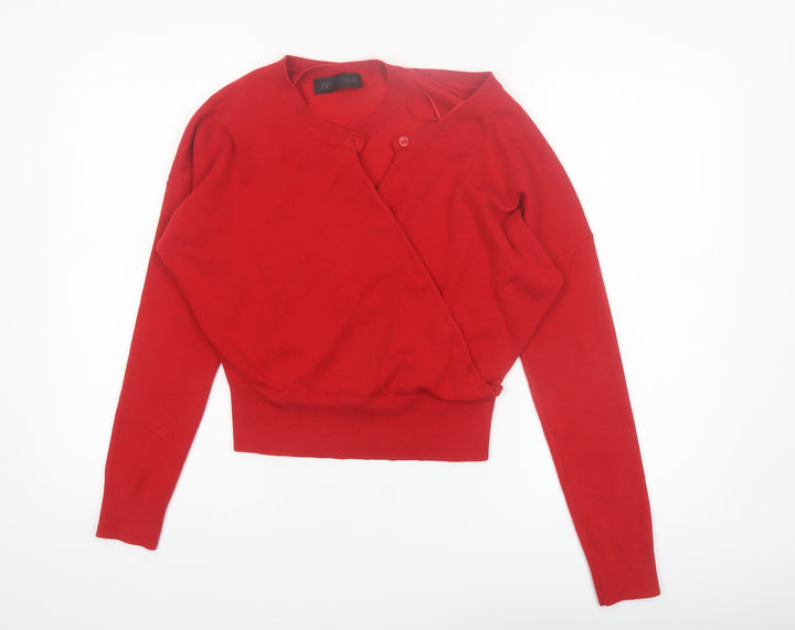 ZARA Women Red V-Neck Wrap Cardigan Jumper Size 14