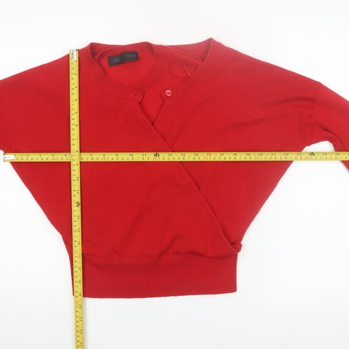 ZARA Women Red V-Neck Wrap Cardigan Jumper Size 14