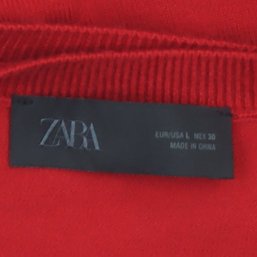 ZARA Women Red V-Neck Wrap Cardigan Jumper Size 14