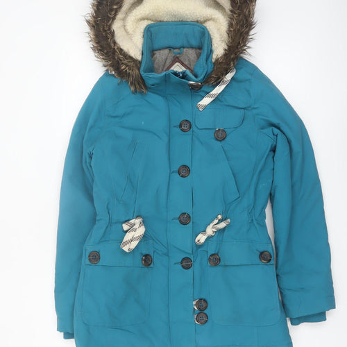Bellfield Womens Blue Fur Hooded Parka Jacket Size 10