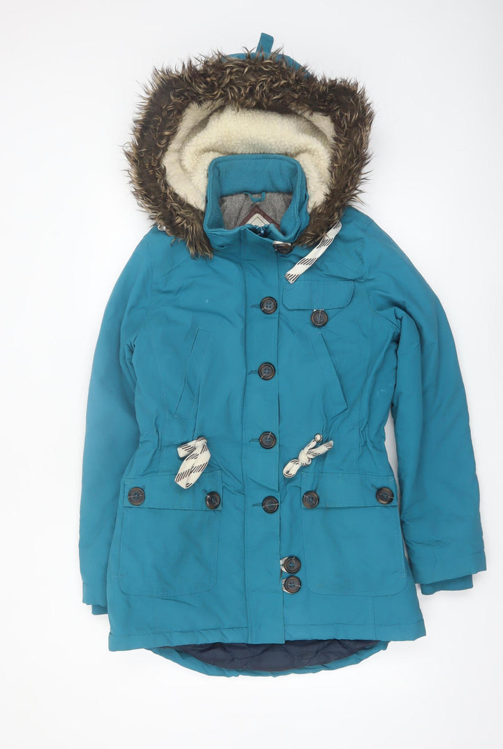 Bellfield Womens Blue Fur Hooded Parka Jacket Size 10