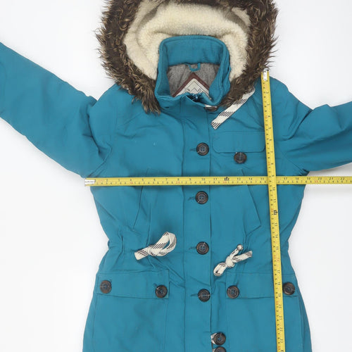 Bellfield Womens Blue Fur Hooded Parka Jacket Size 10