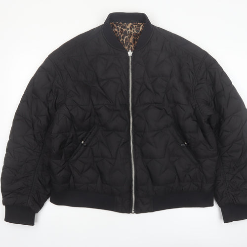 Monki Womens Black Quilted Bomber Jacket Size M Polyester Lined