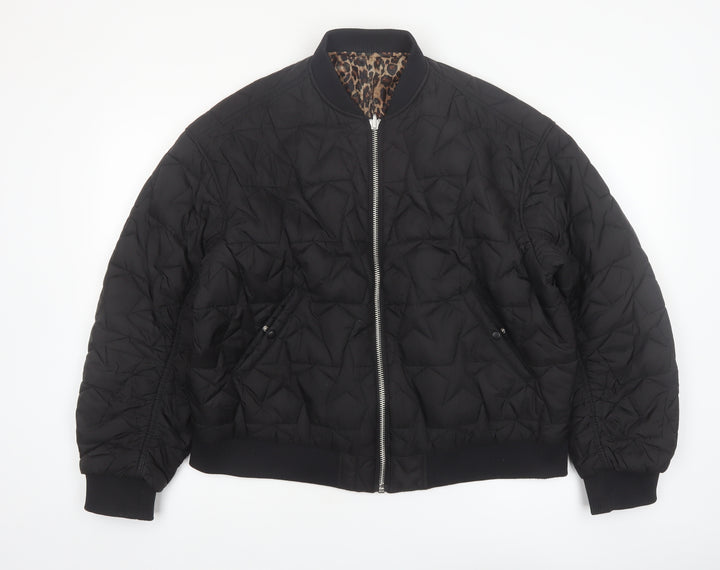 Monki Womens Black Quilted Bomber Jacket Size M Polyester Lined