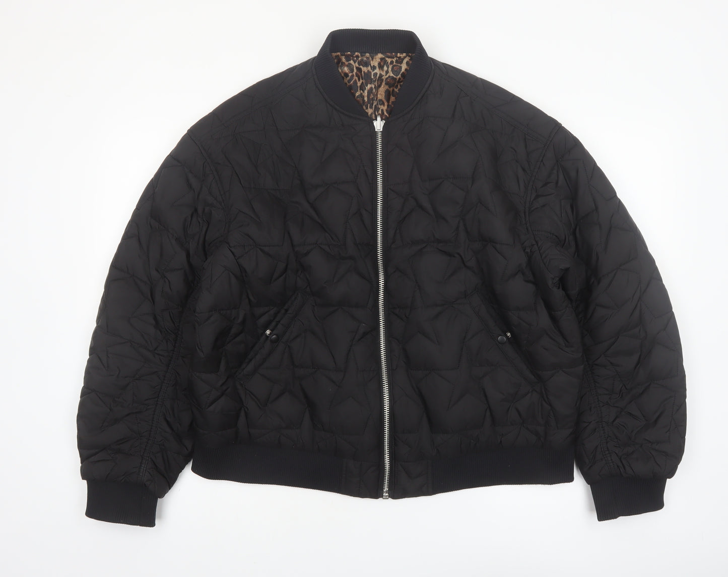 Monki Womens Black Quilted Bomber Jacket Size M Polyester Lined