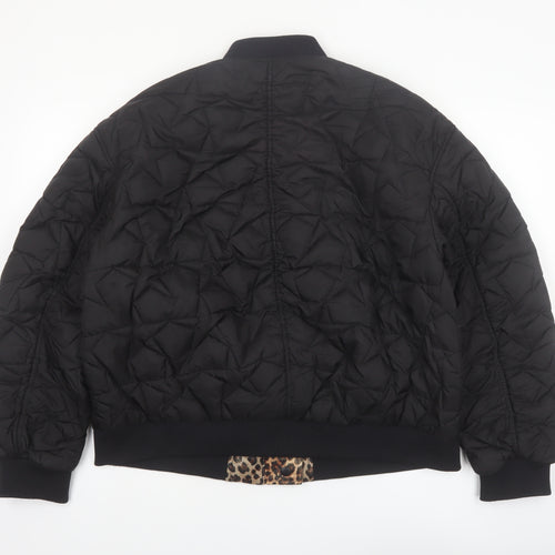 Monki Womens Black Quilted Bomber Jacket Size M Polyester Lined