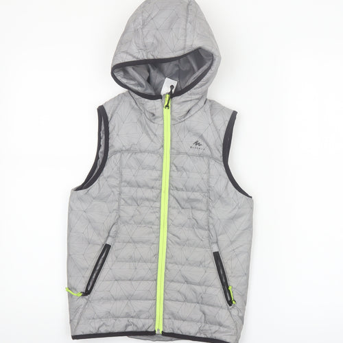 Quechua Boys Grey Hooded Puffer Gilet 7-8 Years Lightweight Outdoor Waistcoat