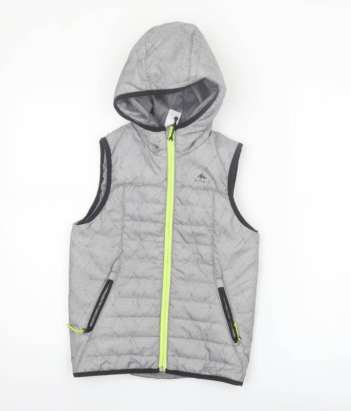 Quechua Boys Grey Hooded Puffer Gilet 7-8 Years Lightweight Outdoor Waistcoat
