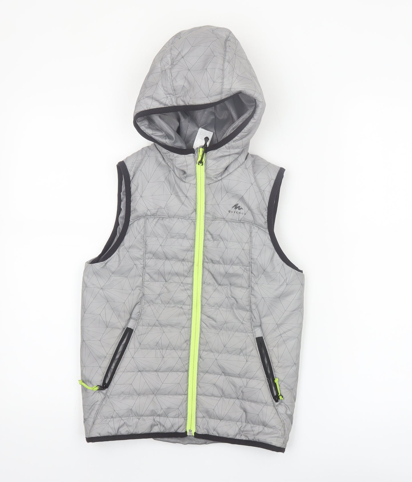 Quechua Boys Grey Hooded Puffer Gilet 7-8 Years Lightweight Outdoor Waistcoat