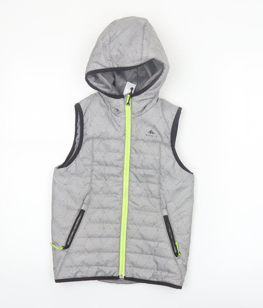 Quechua Boys Grey Hooded Puffer Gilet 7-8 Years Lightweight Outdoor Waistcoat