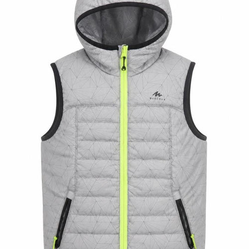 Quechua Boys Grey Hooded Puffer Gilet 7-8 Years Lightweight Outdoor Waistcoat