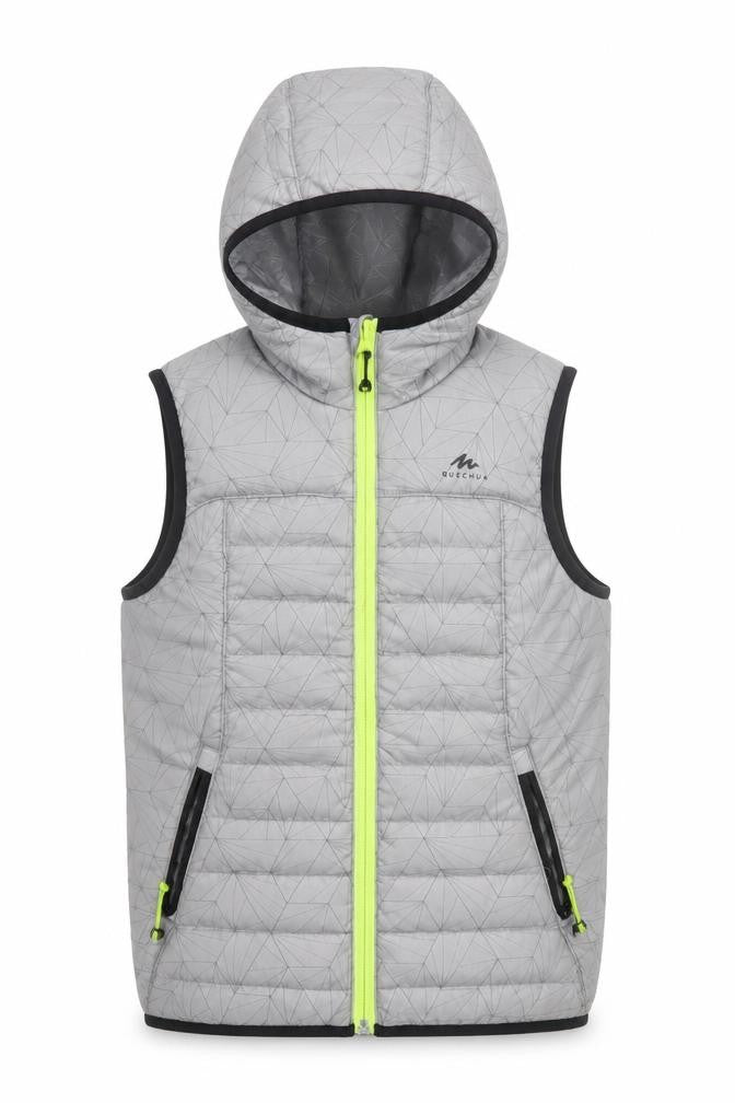 Quechua Boys Grey Hooded Puffer Gilet 7-8 Years Lightweight Outdoor Waistcoat