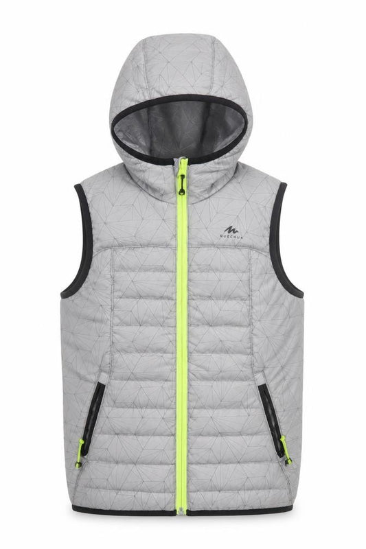 Quechua Boys Grey Hooded Puffer Gilet 7-8 Years Lightweight Outdoor Waistcoat