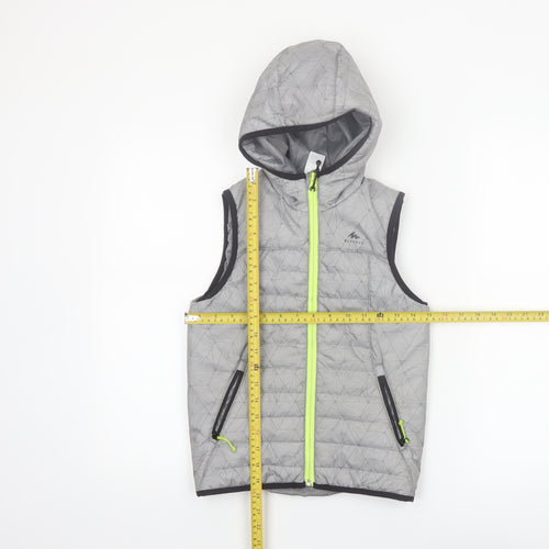 Quechua Boys Grey Hooded Puffer Gilet 7-8 Years Lightweight Outdoor Waistcoat