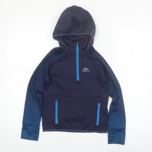 Kalenji Boys Blue 7-8 Years 1/2 Zip Hooded Running Sweatshirt