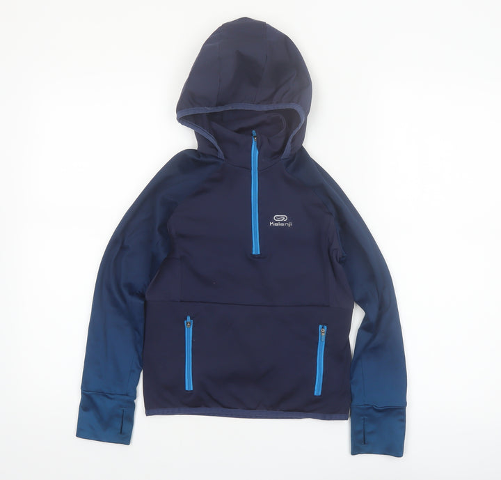 Kalenji Boys Blue 7-8 Years 1/2 Zip Hooded Running Sweatshirt