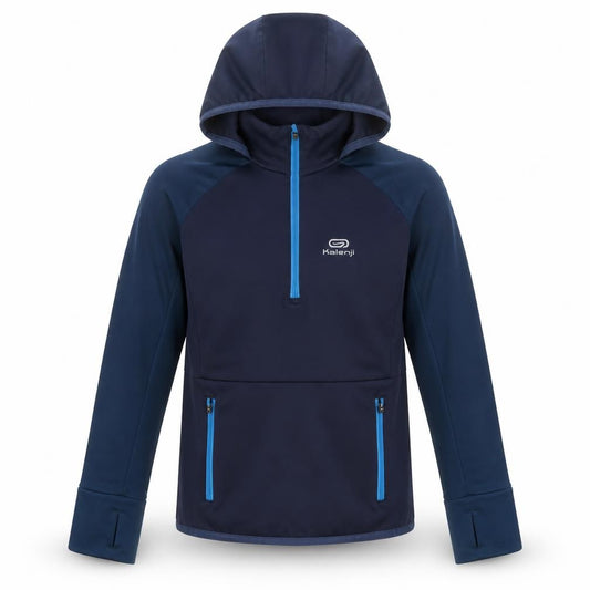 Kalenji Boys Blue 7-8 Years 1/2 Zip Hooded Running Sweatshirt