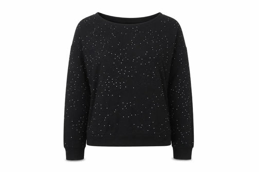 Front view of Next women’s black rhinestone jumper, size UK 12