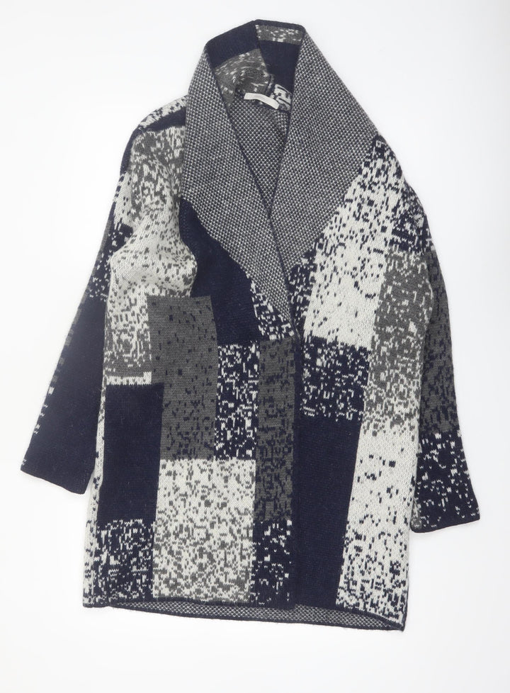 George Women’s Blue Grey Geometric Knit Open Cardigan Size 12
