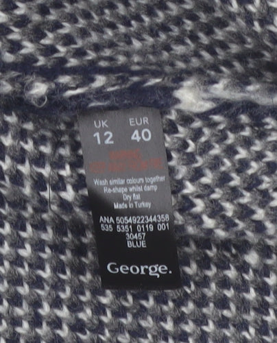 George Women’s Blue Grey Geometric Knit Open Cardigan Size 12