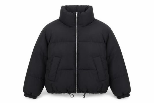 Front view of Pull&Bear Women Black, size 8, Puffer Jacket Winter Warm Polyester