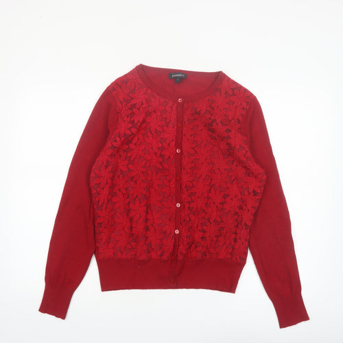 Pomodoro Womens Red Floral Embroidered Cardigan Size L