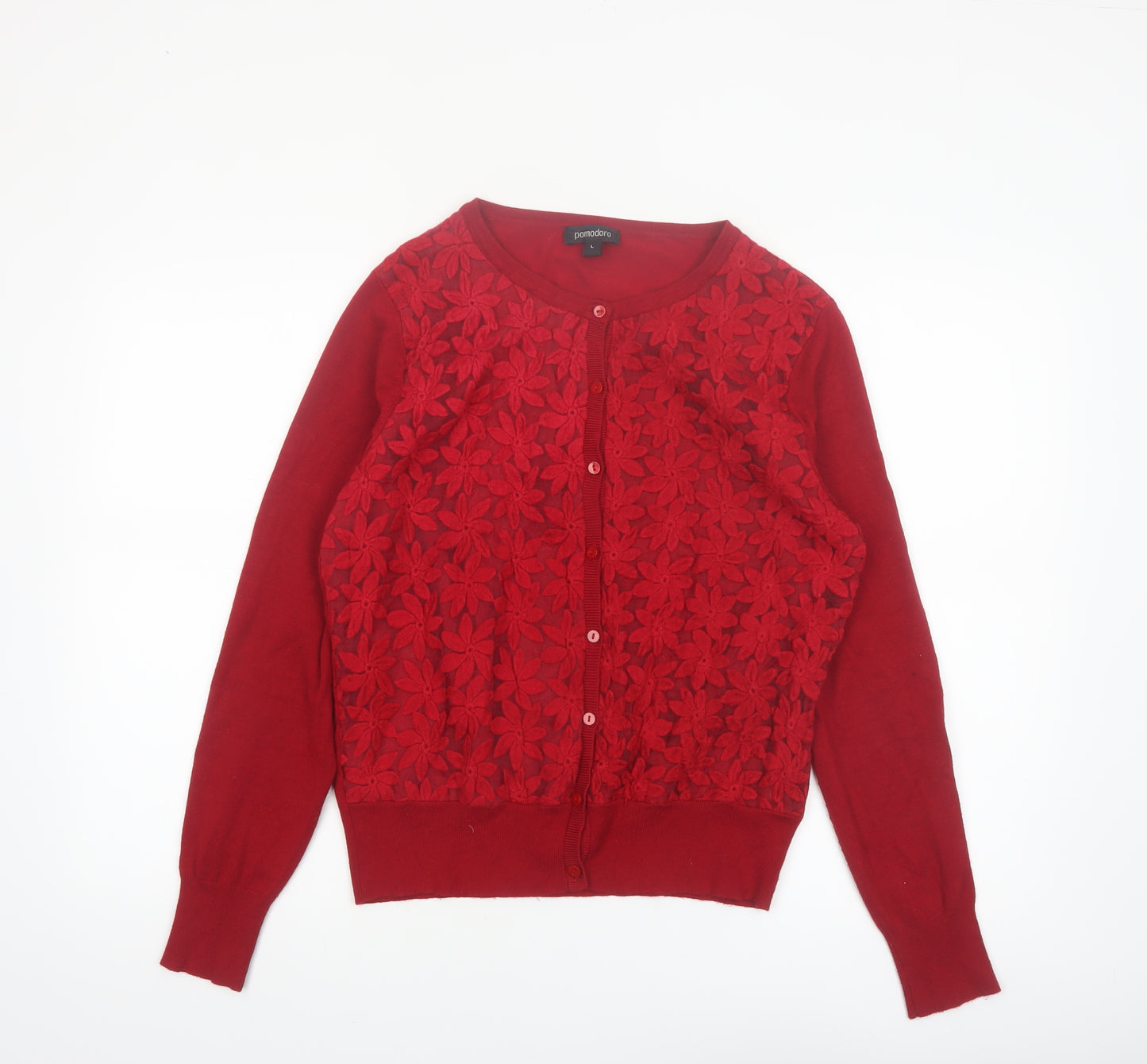 Pomodoro Womens Red Floral Embroidered Cardigan Size L