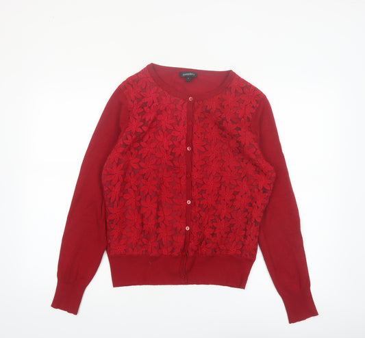 Pomodoro Womens Red Floral Embroidered Cardigan Size L