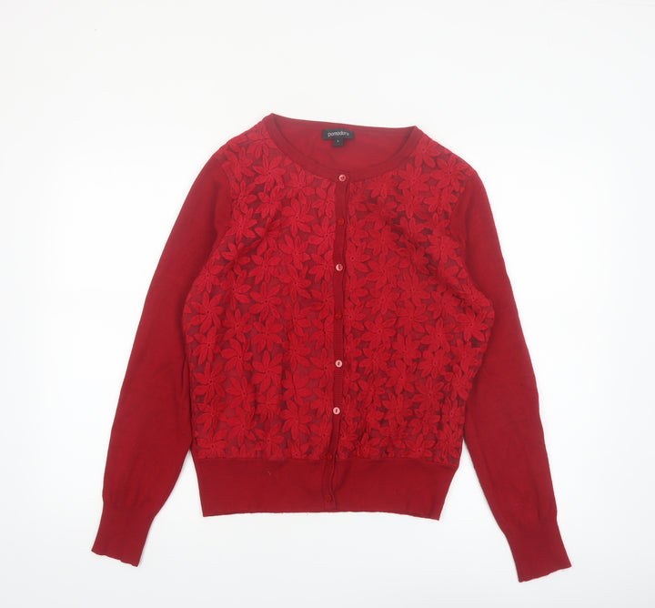 Pomodoro Womens Red Floral Embroidered Cardigan Size L