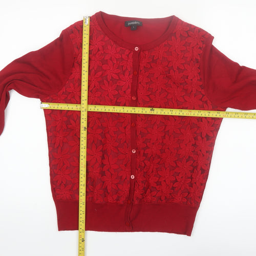 Pomodoro Womens Red Floral Embroidered Cardigan Size L