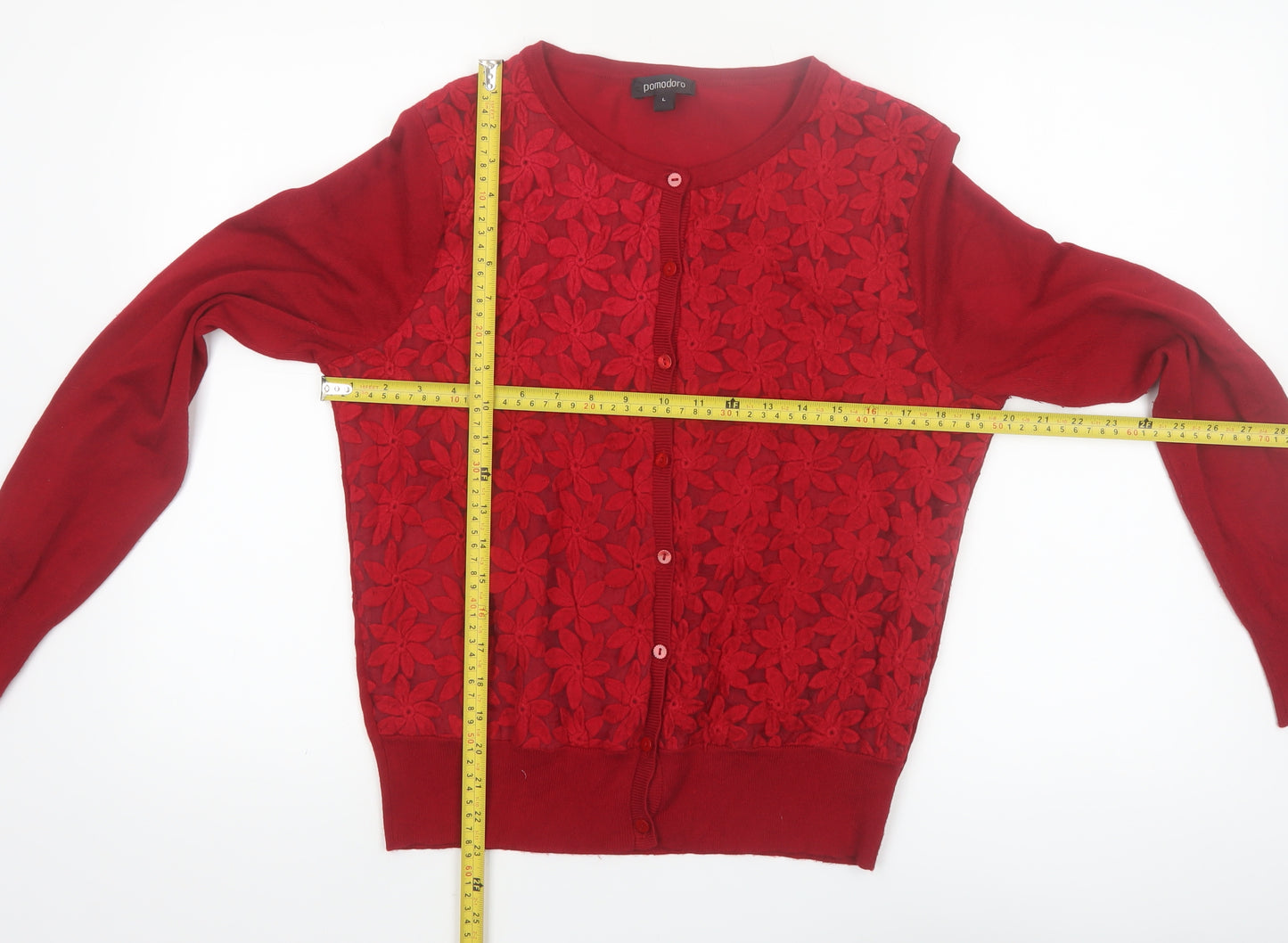 Pomodoro Womens Red Floral Embroidered Cardigan Size L